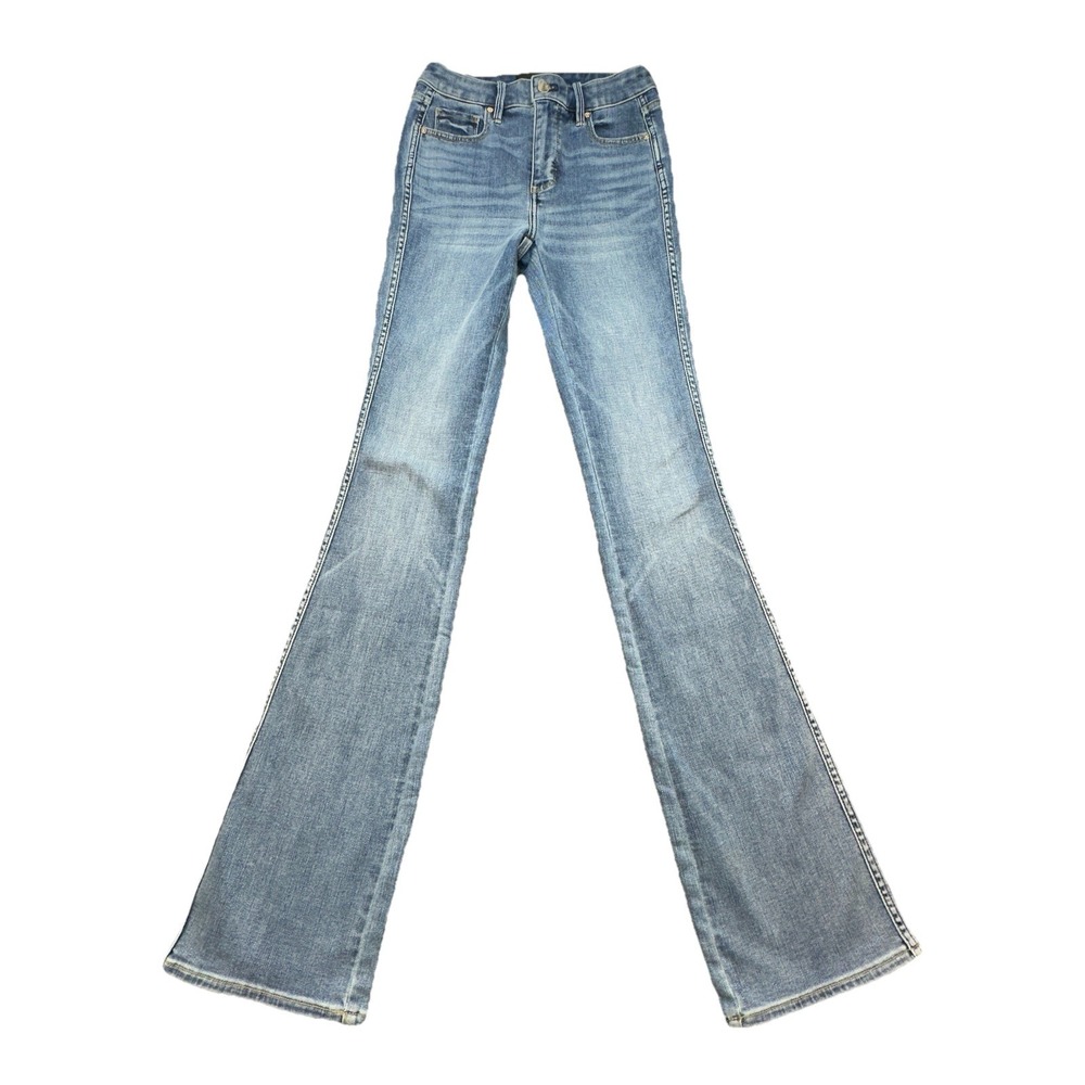 WHBM High Rise Skinny Flare Jeans Women 00L Blue‎ Stretch Long